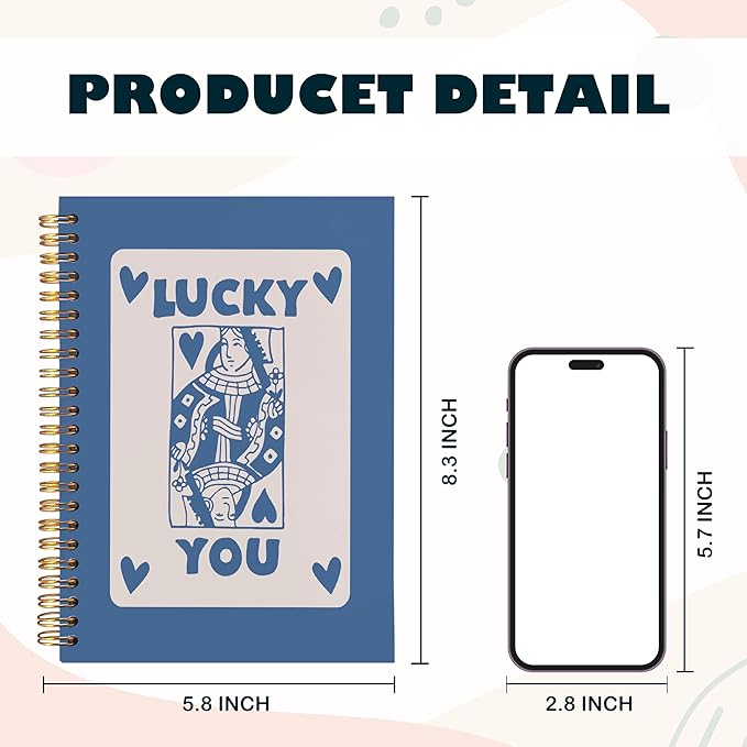 BearCake Funky Retro Y2K Blue Preppy Notebook, Poker Preppy Journal, Aesthetic Notebooks, Office Supplies, Blue Desk Accessories, Hardcover Spiral Notebook 5.5x8.3