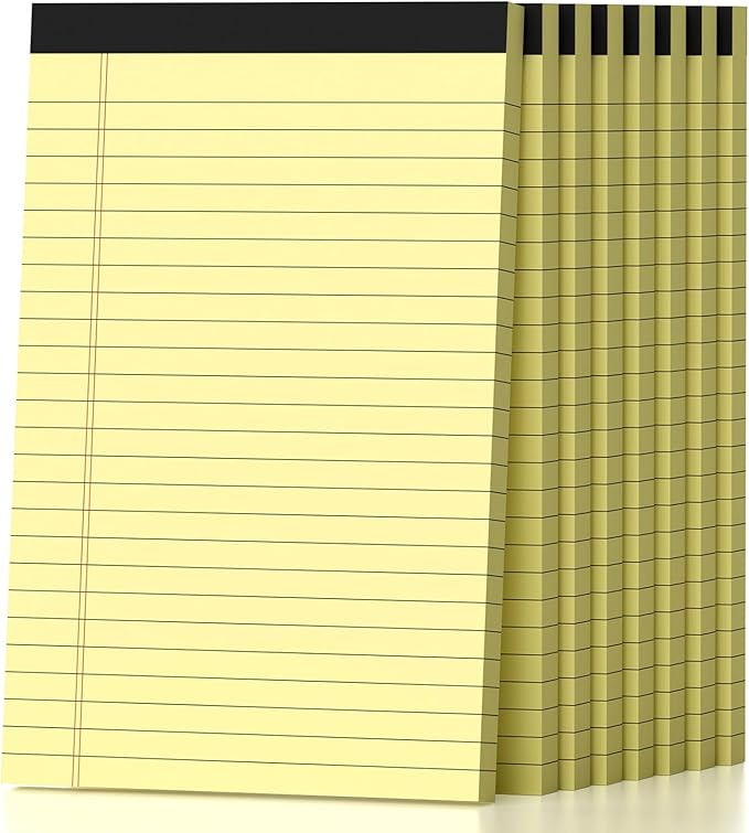 8 Pack Note Pads 5 x 8 Inch, Yellow Narrow Ruled Small Legal Pads, Perforated Notepad 5 x 8 Lined Writing Pads, College Lined Legal Notepads for To-do Lists, Daily Note-taking, School and Office