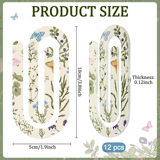 Tinlade 12 Pcs Spring Wildflower Jumbo Acrylic Paper Clips 4 x 2 Inch Cute Giant Retro Flower Plant Paperclips for Teachers Students Classroom Office Bookmark Gift Home Desk Accessories Book Lovers