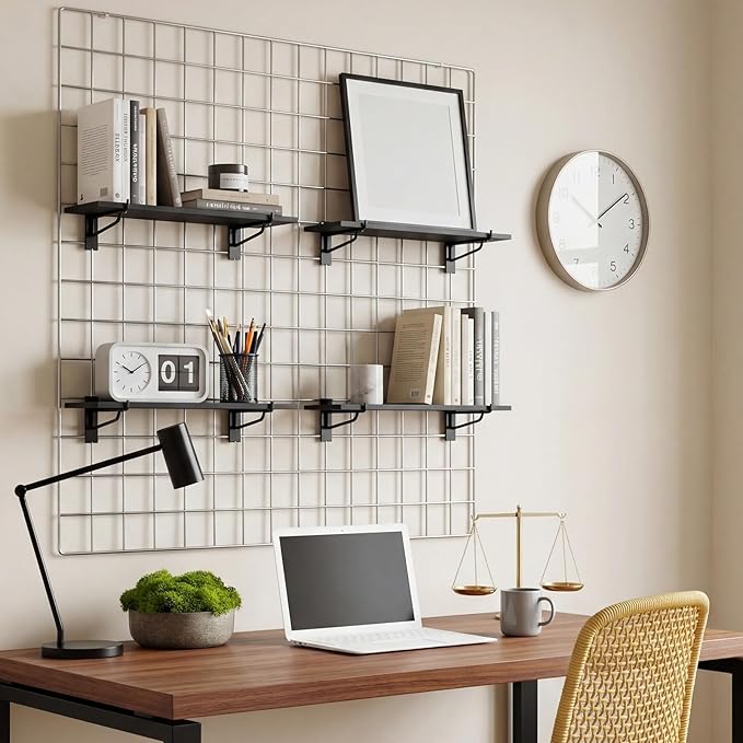 4 Pack Grid Wall Shelf with Metal Brackets 16"x 8" Wooden Grid Wall Shelves Organizer Heavy Duty Accessories for Garage, Craft Rooms, Retail Stores, Office, Workbench and Retail