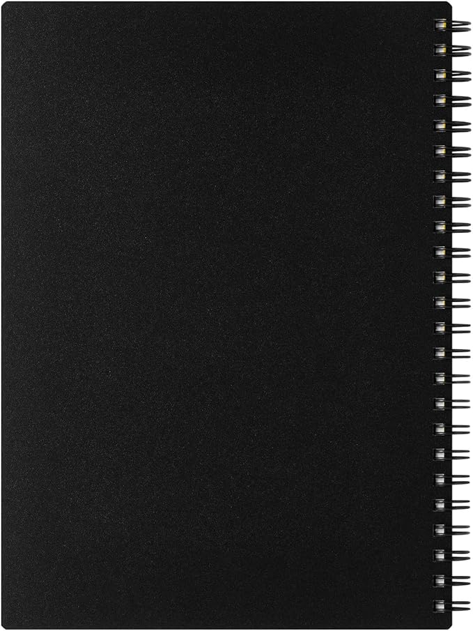 Maruman Mnemosyne Lined Notebook- A5, 8.27" x 6.34", 80 Sheets / 160 Pages, 8mm Wide Ruled Journal, Perforated Pages & Wire-Bound to Lay Flat, Black, Made in Japan