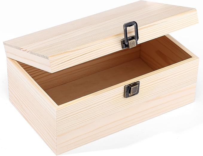 WSICSE Unpainted Wood Box with Hinged Lid - Large 9.2"x5.5"x3.9" for Crafts DIY Storage Jewelry & Gift Box and Hobby Organization Easter Basket Stuffers