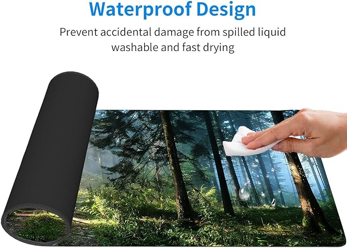 Morning Mist Forest Natural Scenery Mouse pad, Rectangular Micro-Woven Fabric Desk mat with Sewn Edges, Anti-Slip Rubber Base, Suitable for Office laptops, Size 31.5×11.8 in
