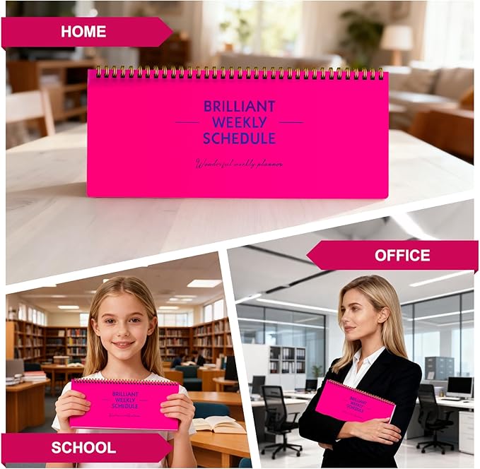 Undated Weekly Planner, 60-Week Horizontal Layout Desk Planner Daily To-Do List Pad for Office, Home & School Professionals & Students, Rose Red(5.4" x 12")