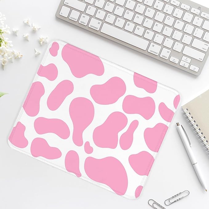 Pink Cow Pattern Square Mouse Pad,Non-Slip Rubber Base Mouse Pad,Home Office Decoration Desktop Accessory,Laptop Mouse Pad for Office Laptops,9.4x7.8x0.12inch.