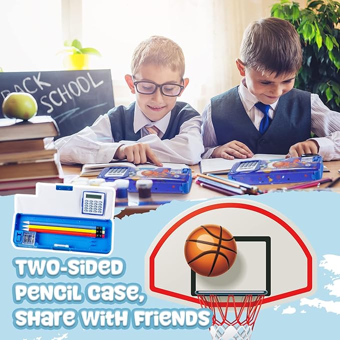 Henoyso Multifunctional Pencil Box for Boys Basketball Pencil Case with Calculator and Sharpener Cool Cute Pencilcase School Supplies Essentials Christmas Birthday Gift Present for Kids Teen