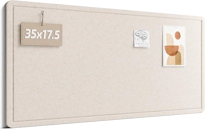 Fluxynara Bulletin Board, 35" x 17.5" Cork Board Alternative with 12 Safe Removable Adhesive Tabs, Foldable Felt Pin Board for Home Office, Classroom, Bedroom,Entryway for Walls— Oatmeal