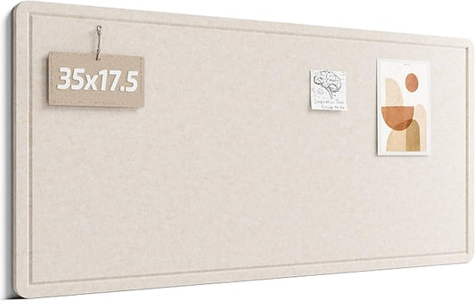 Fluxynara Bulletin Board, 35" x 17.5" Cork Board Alternative with 12 Safe Removable Adhesive Tabs, Foldable Felt Pin Board for Home Office, Classroom, Bedroom,Entryway for Walls— Oatmeal