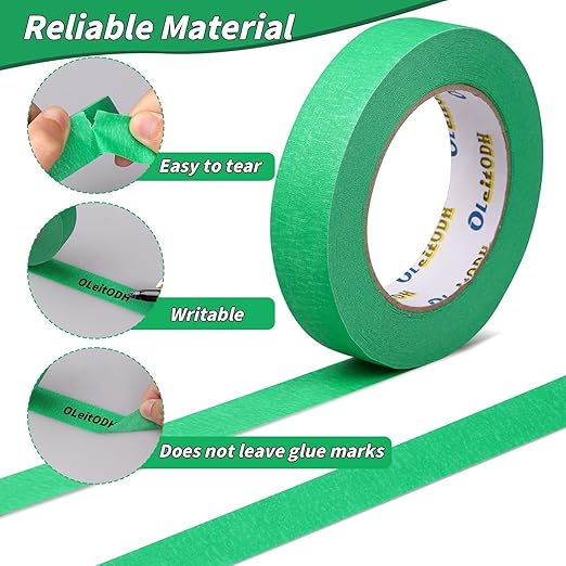 24 Rolls Green Painters Tape Bulk 1 inch x55Yards, Total1320 Yards, Painters Masking Tape No Residue Wall Painting Tape Artist Tape Trim Edge Finishing Tape for Wall Painting Decoration DIY Supplies