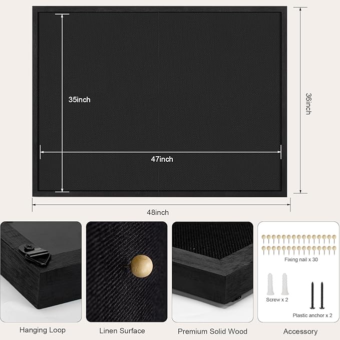 Miratino Large Bulletin Board, Cork Boards for Walls with Frame, Pin Display Board Vision Board for Home School Office Decor(Black)