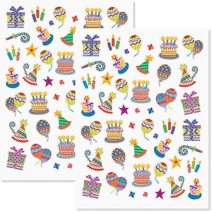 Current Colorful Celebration Birthday Party Sticker Variety Pack-2 Sheets,92 Assorted Stickers for Kids, Teachers, School, Scrapbooking, Journals, Monthly Planners, Calendars, Crafts & Greeting Cards