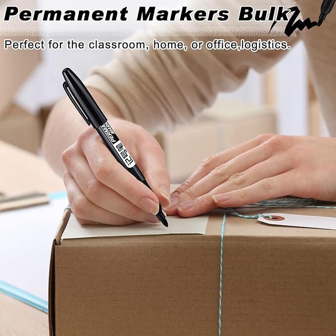 Thenshop 300 Pack Permanent Markers Bulk Back to School First Day of School Gifts Fine Point Waterproof Marker Works on Plastic, Wood, Stone, Metal, Glass for Office Classroom(Black)