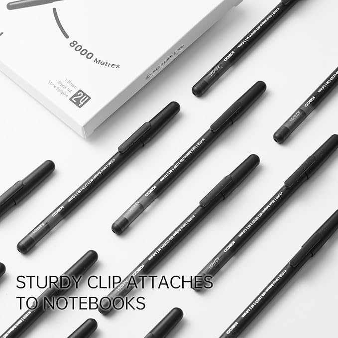 Kaco STICK 24 Pieces Ballpoint Pens 1.0mm Medium Point Long Lasting (24 Pcs - Black)