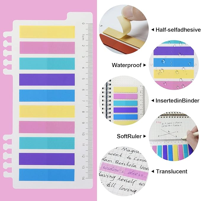 MultiBey 1200 Pcs Transparent Sticky Tabs, Pastel Colored Page Markers, Writable & Repositionable Book Tabs for Notes, Office, Study Supplies