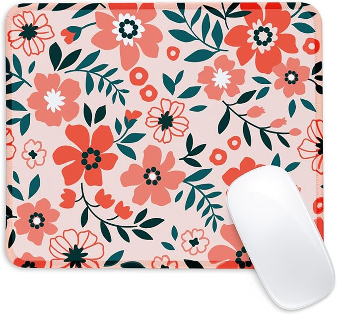 Red Flower Square Mouse Pad with Non-Slip Rubber Base,Home Office Decoration Desktop Accessory, Laptop Mouse Pad for Office Laptops,9.4x7.8x0.12in 18