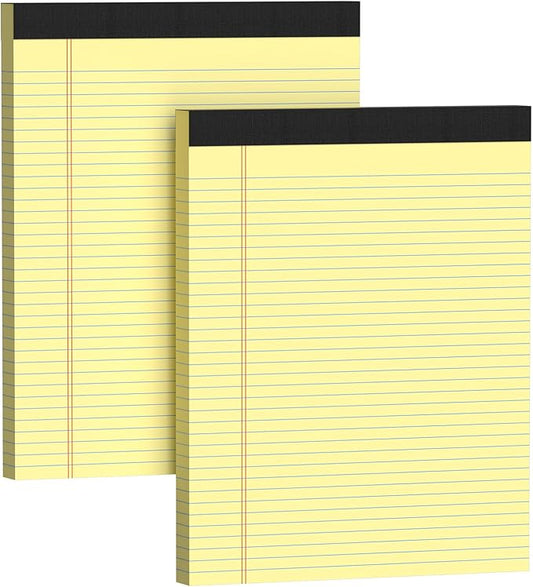 Legal Pads 8.5 X11, Narrow Ruled Notepads, 2 Pack, 50 Sheet/Pad, Yellow Legal Pads, Tear Off Notepad, Perforated Writing Pad, Notebook Paper College Ruled, Notepads for Office Home School, Notepad