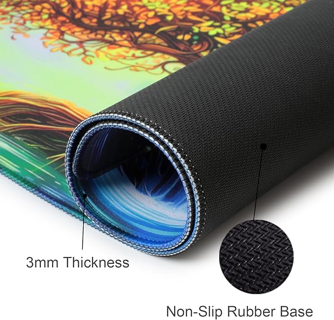 Manicer Fantasy Tree of Life Mouse Pad – Blacklight UV Reactive Glowing Desk Mat, Colorful Nature Galaxy Scene, 31.5" x 11.8" Waterproof Extended Mousepad with Non-Slip Rubber Base for Office & Gaming