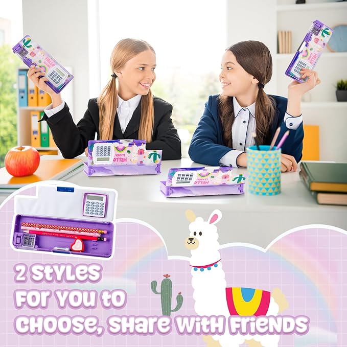 Henoyso Multifunctional Pencil Box for Girls Alpaca Pencil Case with Calculator and Sharpener Cool Cute Pencilcase School Supplies Essentials Christmas Birthday Gift Present for Kids Teens