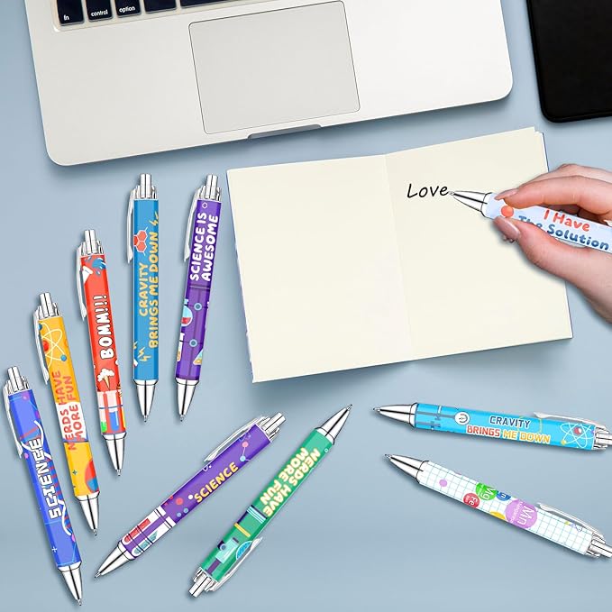 Science Theme Ballpoint Pens, 10 Pack – Colorful STEM Design Pens with Lab Icons, Chemistry Physics Biology Patterns, Smooth Writing Pens for Students, Teachers, Classrooms & School Supplies
