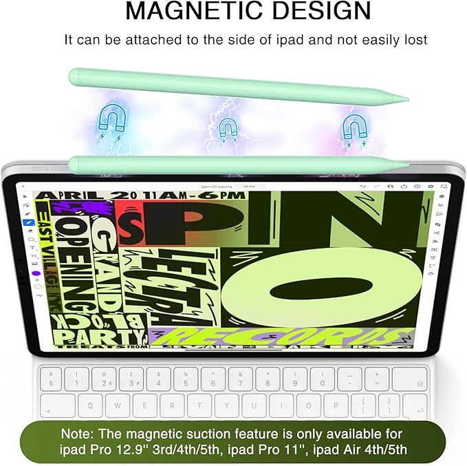 Pen for iPad 2018-2025, HATOKU 15 Mins Fast Charging Pencil 1st Gen with Tilt & Palm Rejection Compatible with iPad Air 3/4/5/M2/M3, iPad mini 5/6/7, iPad 6/7/8/9/10/11, iPad Pro 11/12.9"/M4 M5(Green)