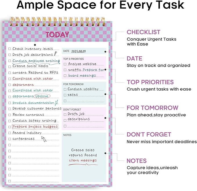 To Do List NotePad, Aesthetic To Do List Notebook for Work With 52 Sheet For Daily Tasks and Goal Setting, Undated Daily Planner Perfect for Office, Home and School Supplies - Lavender Checkered