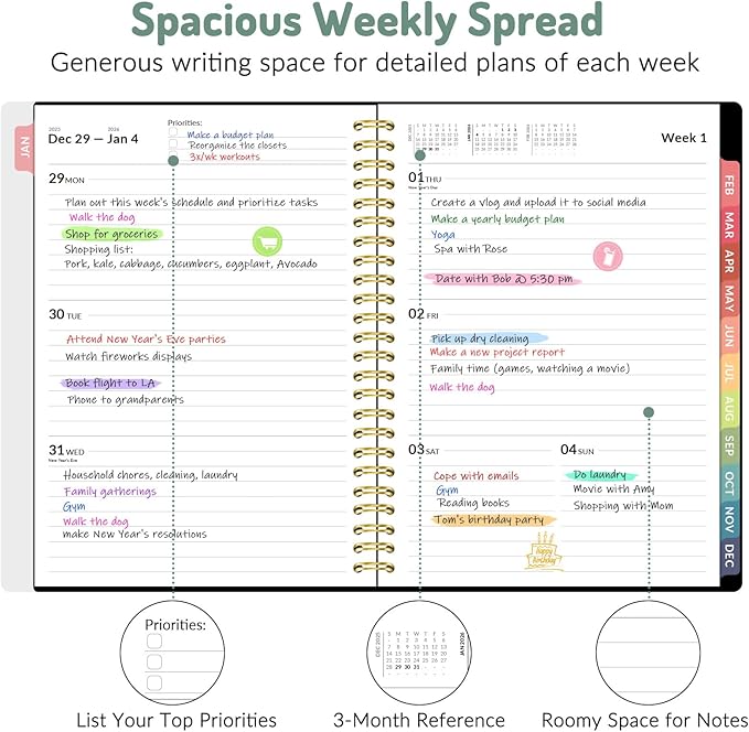 2026 Planner, Forvencer Calendar Planner Weekly and Monthly (Jan 2026-Dec 2026), 6" X 8", Agenda Book, Daily Journal Notebook with Tabs, Flexible Cover, Home School Organizer, A5, Green