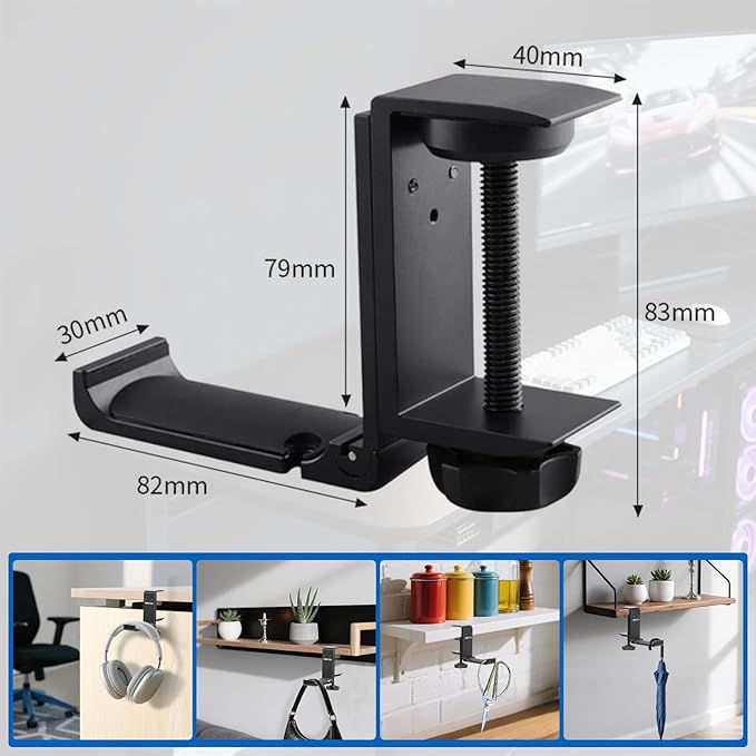 2 Pack Aluminum Headphone Stand Hanger Foldable with Cable Clip - Headset Holder Clamp Hook Under Desk, Save Your Space While Working & Gaming