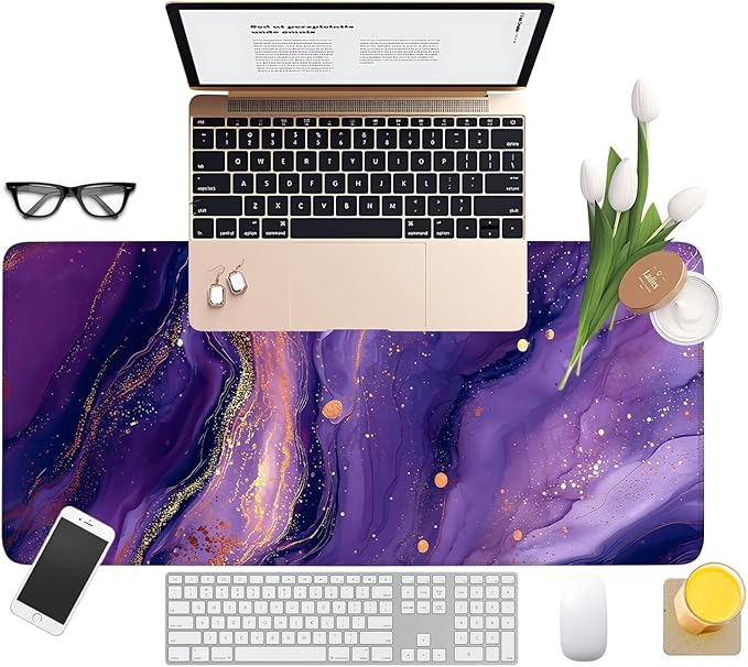 Purple Extended Gaming Mouse Pad 31.5x11.8inches Large Desk Mat Anti-Slip Rubber Base & Durable Stitched Edges for Gamers Smooth Mouse Writing Surface for Desk Office/Home
