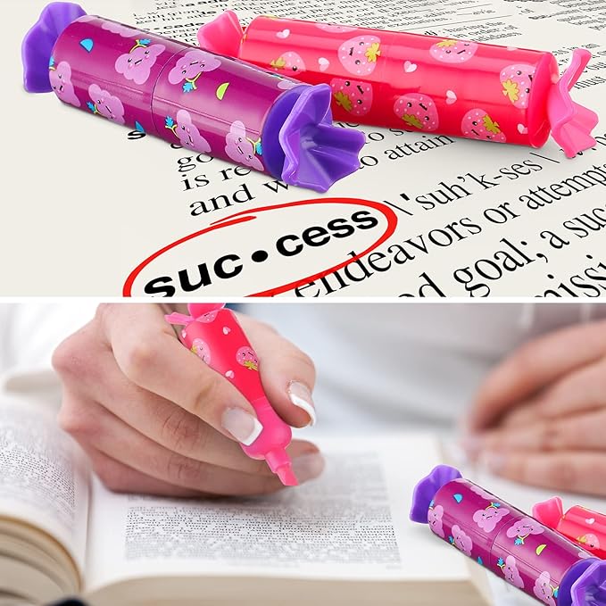 Geyee 24 Pieces Mini Highlighter Candy Pastel Highlighter for Kid Student 6 Colors Cute Chisel Tip Marker Pen for Candy Party Birthday Drawing Poster Diary Greeting Card School Office Supplies