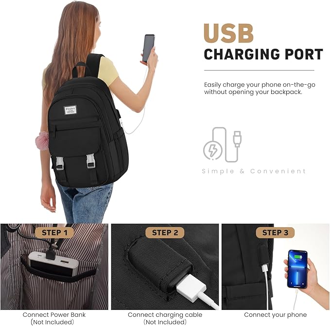 School Backpack for Teen Girls, Cute College Backpacks for Women Students Aesthetic Bookbag Large 15.6 Inch Laptop Bag Middle School Travel Back Pack (Black)