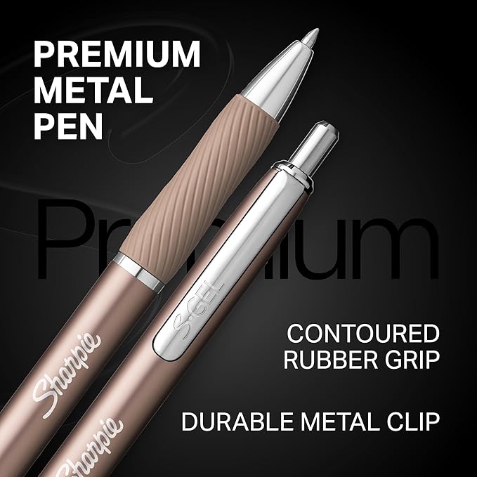 Sharpie S-Gel Gel Pens Sleek Metal Barrel Champagne Medium Point (0.7mm) Black Ink 4 Count