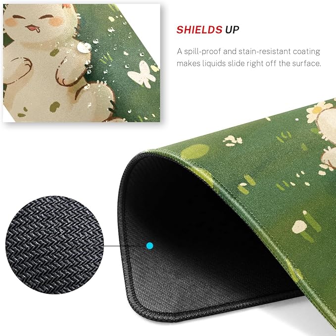 Cute Cat Desk Pad Mat with Stitched Edges and Non-Slip Rubber Base, Premium-Textured Mouse Pad for Laptop, Computer & PC, Gaming & Working, Waterproof Mousepad