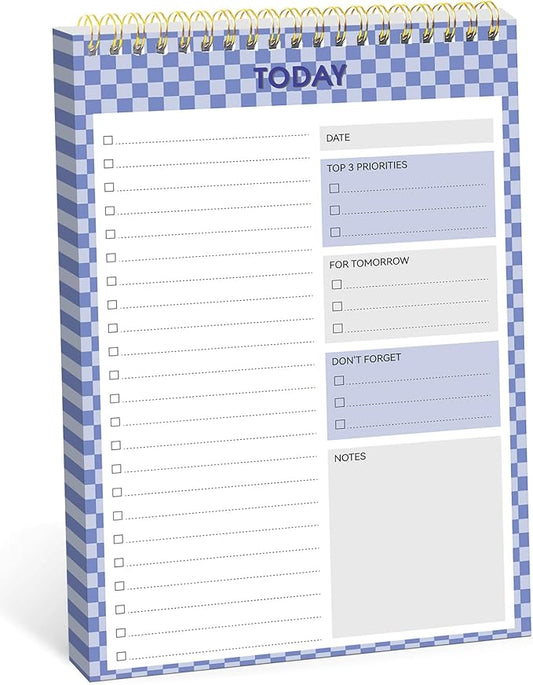 To Do List Pad - To Do List Notebook for Work, Undated Daily Planner Perfect for Office, Home and School, To Do List Notepad for Tasks & Goals with 52 Sheets - Indigo Checkered