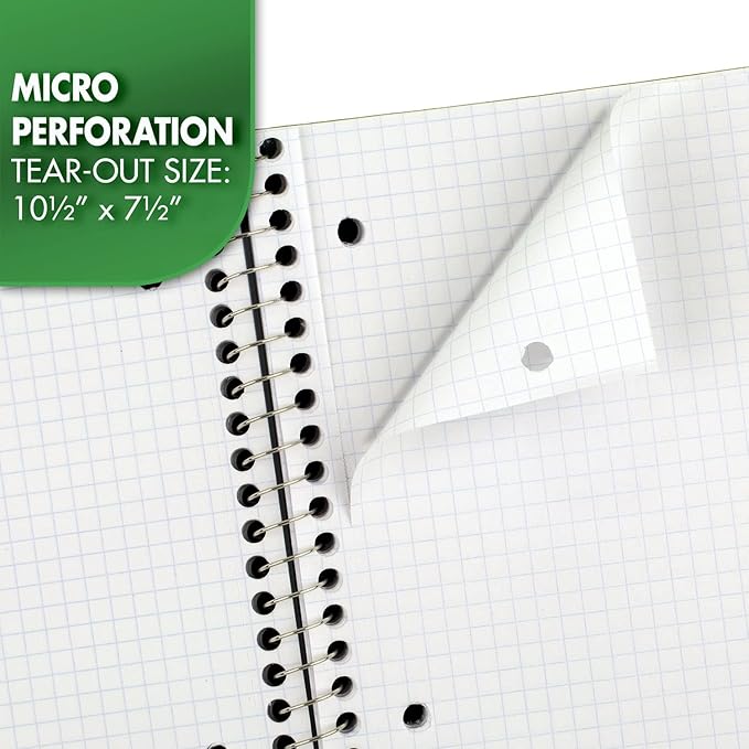 Mead Spiral Notebook, 1 Subject, Graph Ruled Paper, 7-1/2" x 10-1/2", 100 Sheets, Green (05676AC5)