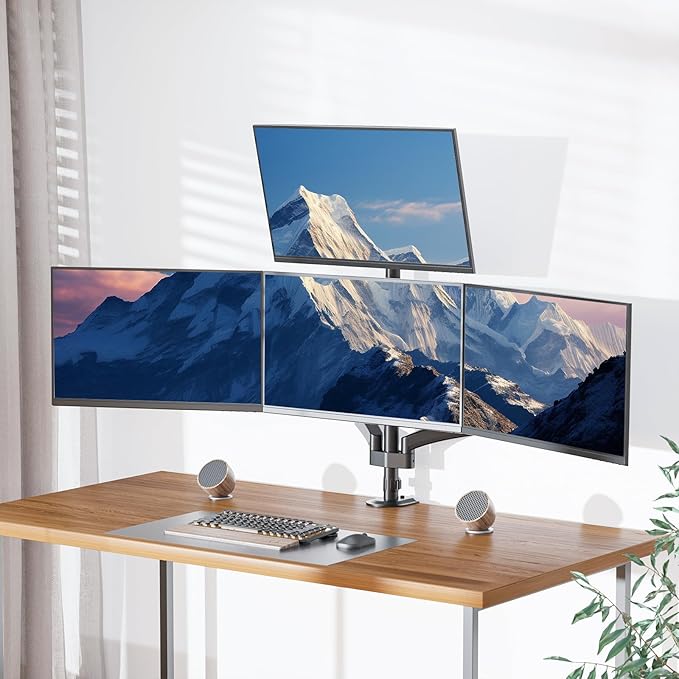 WALI Quad Monitor Mount for 17-27 inch Screens, Extra Tall 4 Monitors Desk Mount, up to 19.8lbs, 32.2 inch Height Max, Fully Adjustable Gas Spring 4 Monitor Stand, VESA 75/100mm (GSDM004S), Black