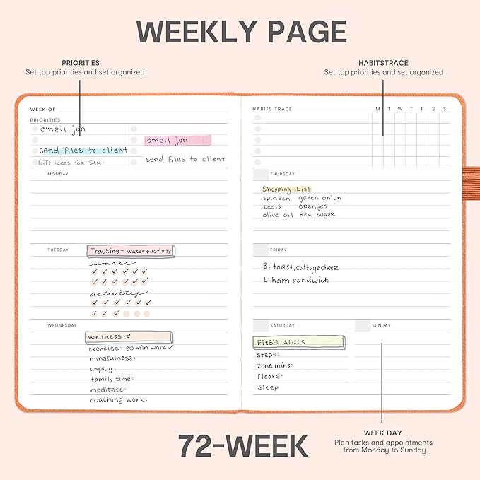 And Per Se Undated Planner – A5 Leather Hardcover Weekly & Monthly Goal Planner for 72 Weeks (1.5 Years) – with Goal & Habit Tracker (Pumpkin Orange)