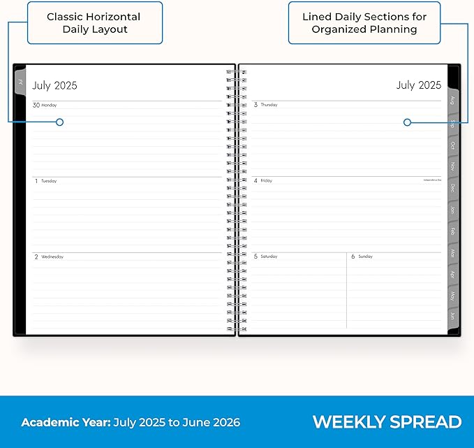 Blue Sky 2025-2026 Weekly and Monthly Academic Year Planner Calendar, July - June, 8.5" x 11", Flexible Cover, Wirebound, Laminated Tabs, Storage Pocket, Enterprise (Enterprise 2025-2026, 8.5" x 11")