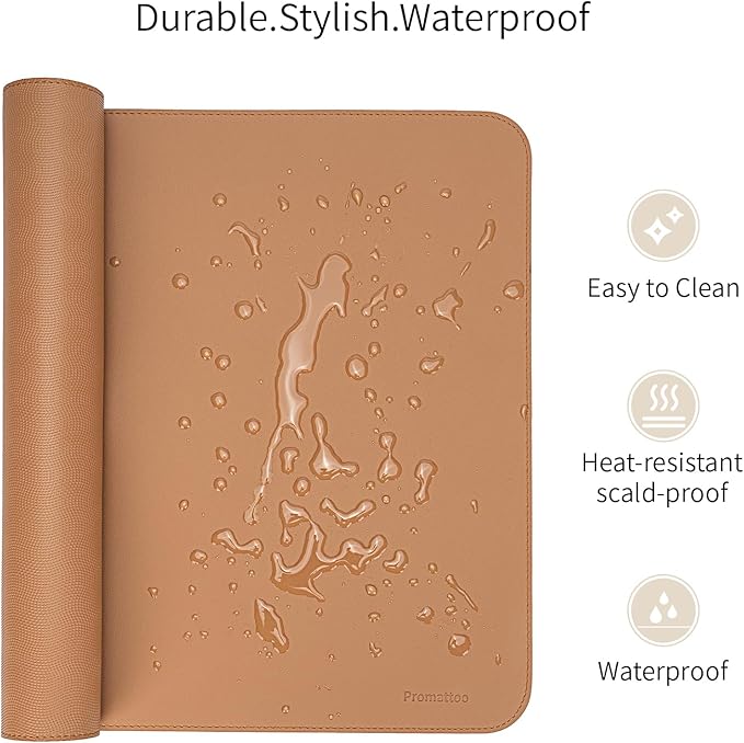Oversized Non-Slip Desk Pad Protector with Premium Gift Box – Vegan Leather Waterproof Laptop Mat for Keyboard & Mouse, Grips Desk Firmly – Large Office Pad– Caramel Brown