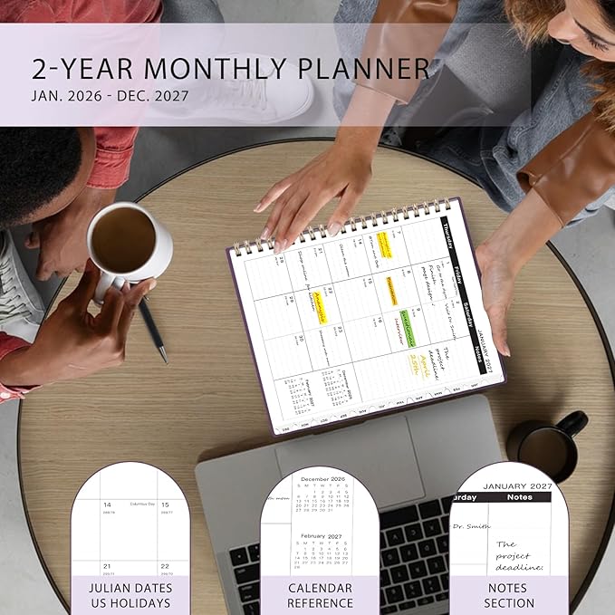Ymumuda 2026 Planner-2 Year Monthly Planner 2026-2027, JAN.2026 - DEC.2027, 8.5" x 11", 26-27 Monthly Calendar,Large Planner with Spiral Bound, 24 Months Perfect for School Office Schedule - Purple