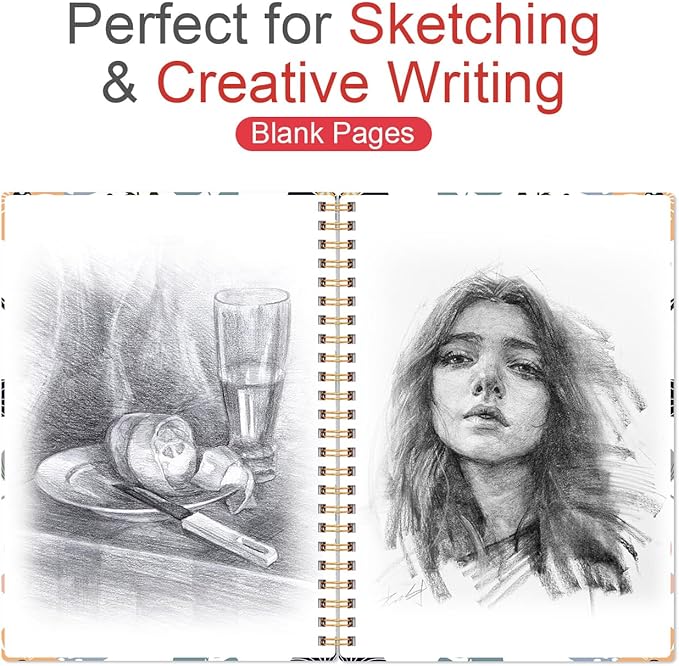 Heveboik (3-Pack) A5 Blank Notebook - 70 Sheets/140 Pages Per Blank Paper Notebook, 100 GSM Thick White Paper, 5.8" x 8.3" Spiral Blank Journal, Flowers