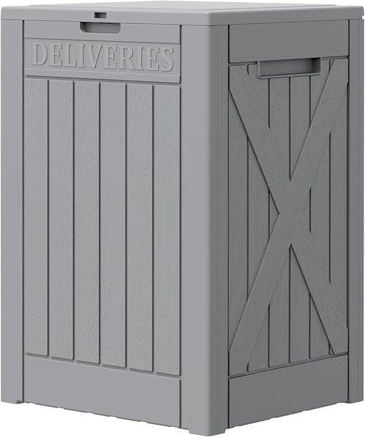 Greesum 52 Gallon Large Outdoor Package Delivery Box for Porch, Lockable Secure Double-Wall Resin Storage Bin, Waterproof Deck Container for Package Protection, Gray