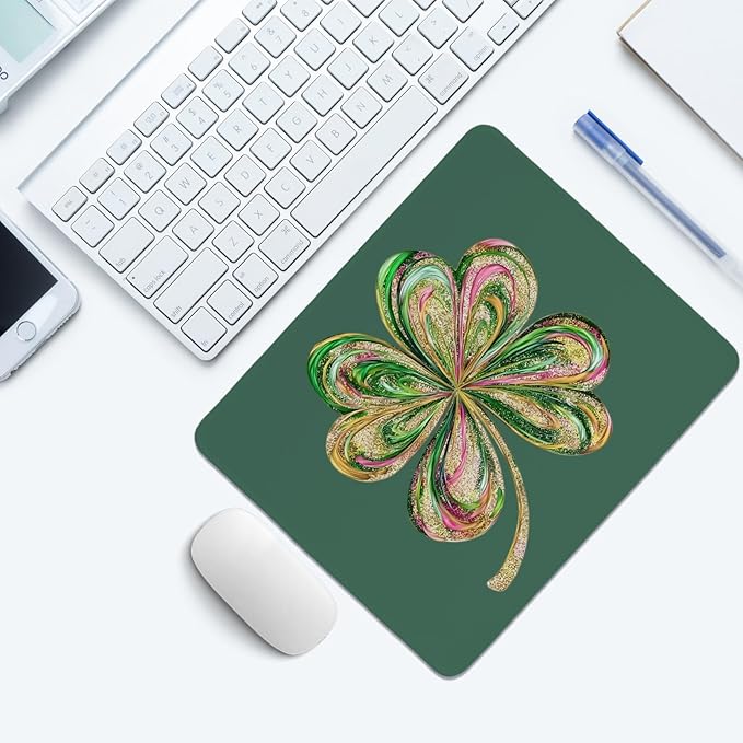 Cute Lucky St Patricks Day Mouse Pad,Dark Green Retro Shamrock Mouse Pad,Womens Shenanigans Desk Mat,Lucky Clover Pattern Desk Mat For Dorm Home Office Decor,St Patricks Day Gift,10.2x8.3 Inch