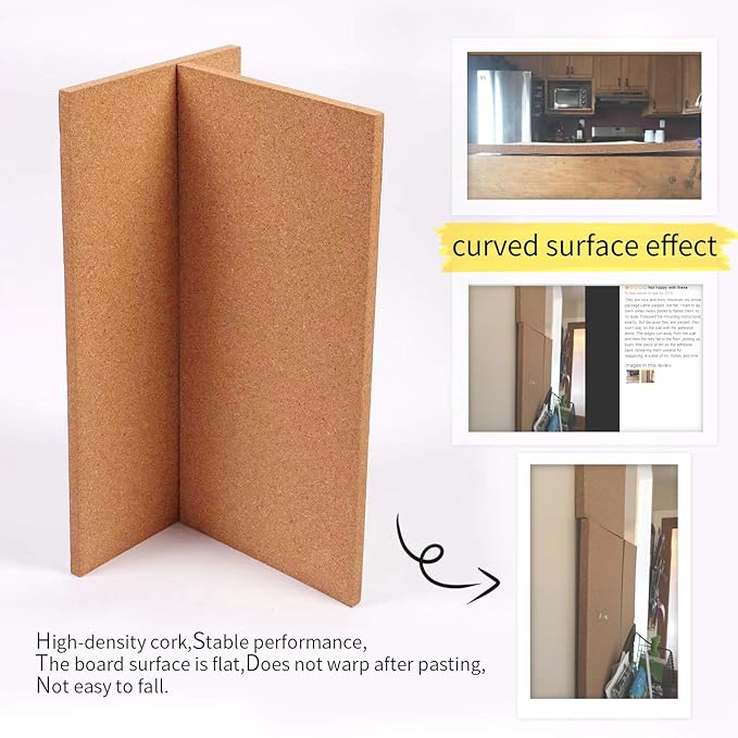 Cork Bulletin Board 17"x8" - 1/2" Thick Cork Board Tiles Frameless Cork Tiles, Self-Adhesive Corkboards Wall Decor with Two Box Bonus Pushpins for Office, School and Home (10pack)