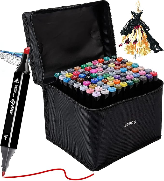 80 Colors Alcohol Markers Set, Dual Tips Blender Art Markers for Drawing Sketching Coloring Artist Pens and Underlining, Professional Permanent Sketch Markers for Kids Adult Coloring