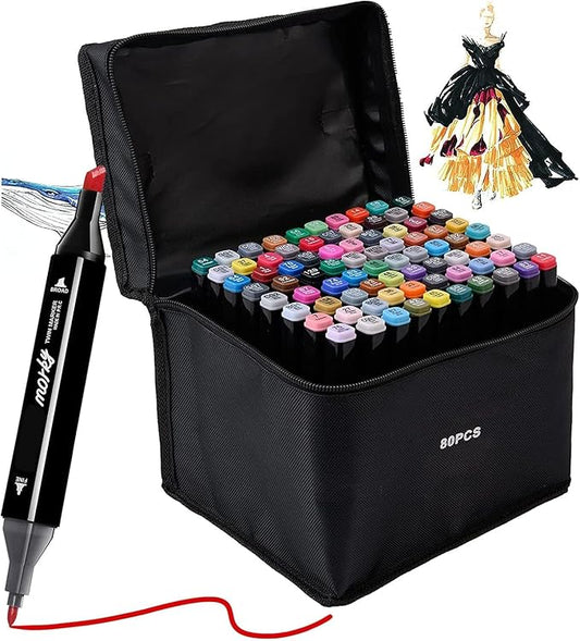 80 Colors Alcohol Markers Set, Dual Tips Blender Art Markers for Drawing Sketching Coloring Artist Pens and Underlining, Professional Permanent Sketch Markers for Kids Adult Coloring