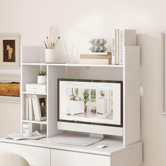 Desktop Bookshelf, 4 Tier Wooden Desk Storage Hutch, 37.4'' Desk Shelf Organizer with 3 Shelves, Small Bookshelf Storage Shelves, Display Shelf for Top of Desk, College Dorm, Office, Home