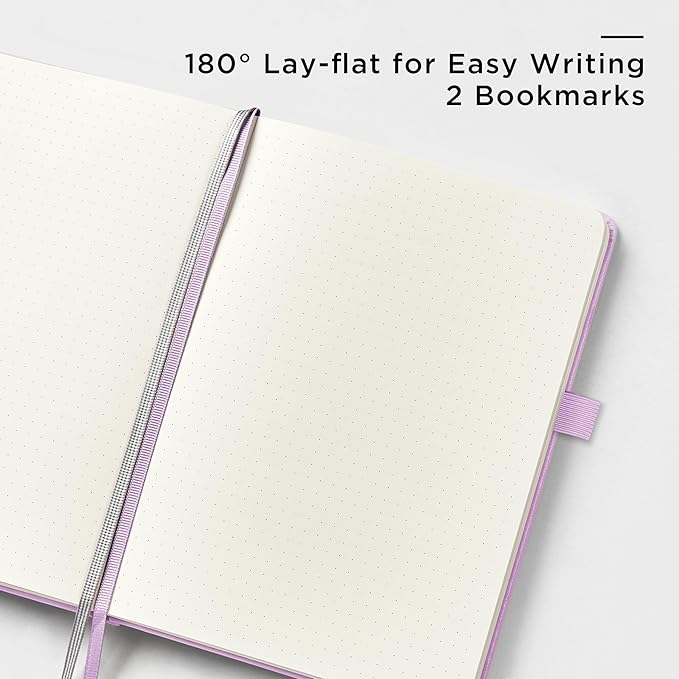 &And Per Se Dotted Journal Notebook, A5 Hardcover Leather Bullet Dotted Journal, 160 Pages 100 gsm Thick Dotted Paper, Valentine's Day Gift Journals for Her (Light lavender)