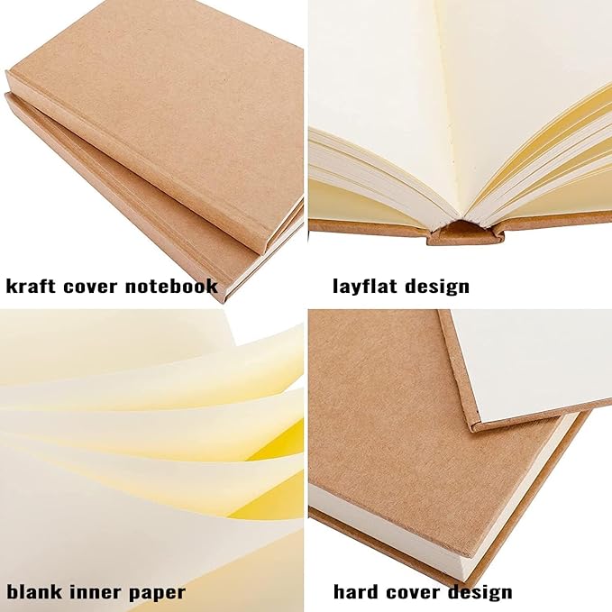 EOOUT 3pcs Blank Notebook, A5 Hardcover Sketchbook 120 Sheets 240 Pages Unlined Notebook, 100gsm Paper, 5.6 x 8.2in, Journal for Drawing, Art, Travelers Gifts, Students and Office Supplies