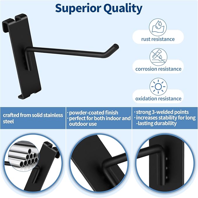 20Pcs Gridwall Hooks, Metal Grid Panel Hanging Peg Hooks, Grid Wall Accessory for Clothes Storage, Home Organization, Retail Display (Black, 10"/25Cm)