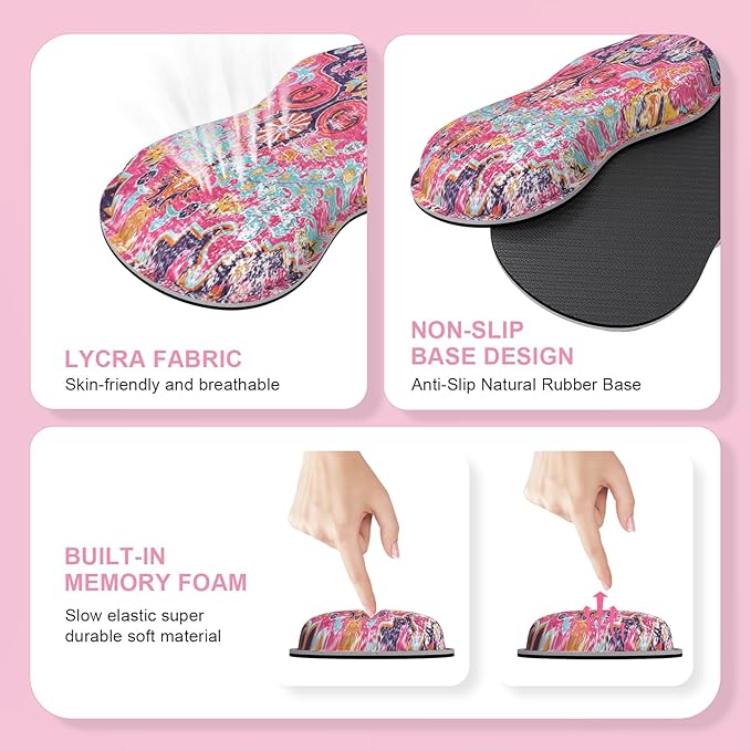 iLeadon Desk Mat Set, Mouse Pad with Wrist Rest + Keyboard Wrist Rest + Large Mouse Pad + Coaster, 4in1 Rug Large Gaming Mouse Pad Set for Home Office, Boho Retro Art